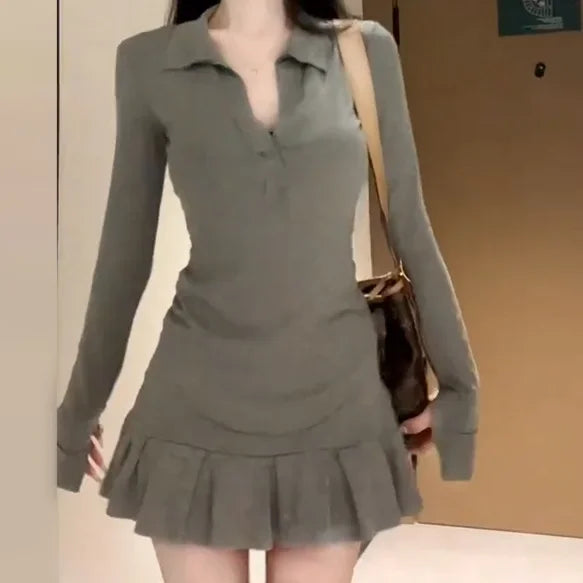 PetiteGreypoloDress Women's Mini Dresssuit Autumn/Winter 2024 New Style Thousand Gold Tone Mini Dress With Matching Coat