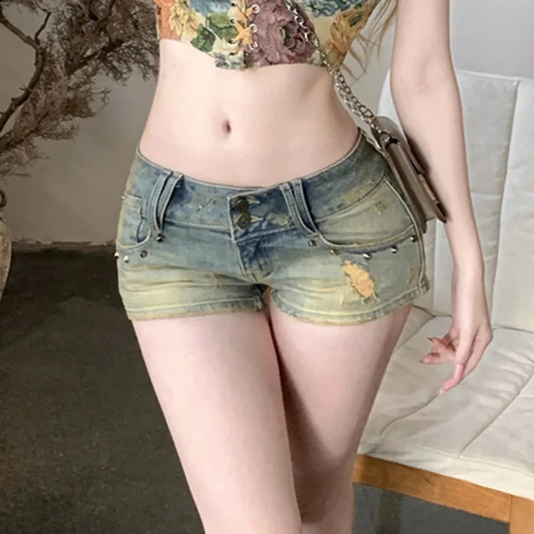 Jeans Shorts Female 2025 New Low Waist Slim Hole Denim Y2k Shorts Mujer