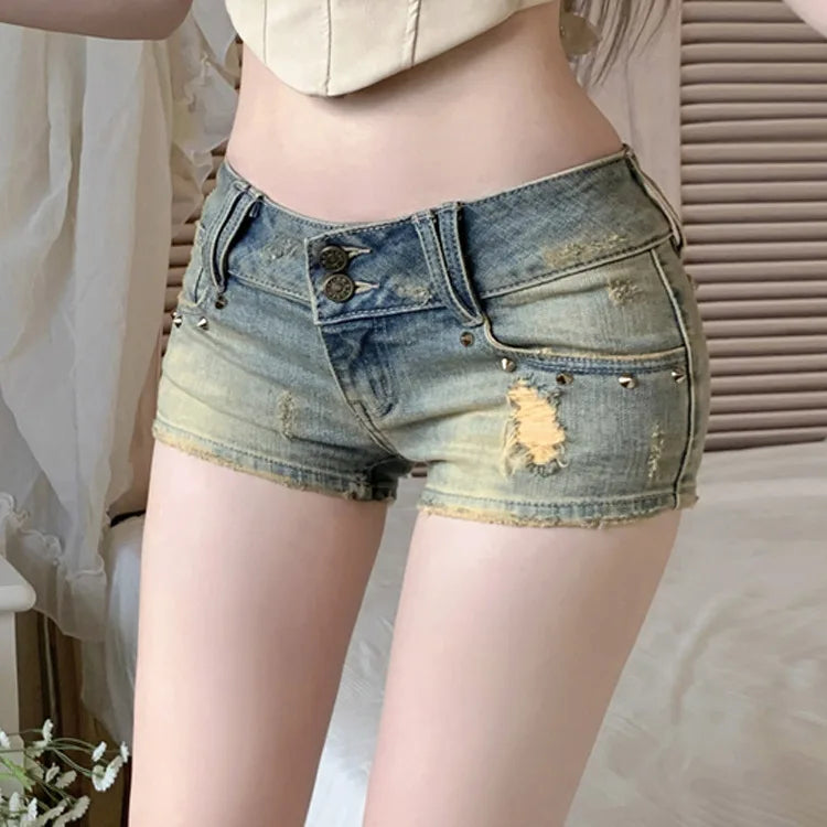 Jeans Shorts Female 2025 New Low Waist Slim Hole Denim Y2k Shorts Mujer