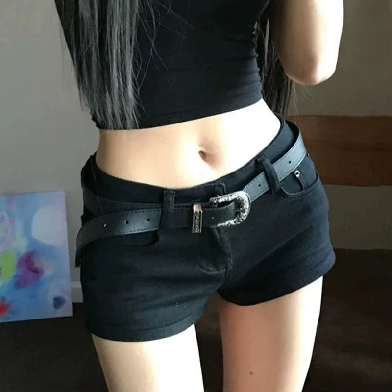 Y2k Black Sexy Gothic Denim Shorts Women Skinny High Street Low Waist Summer Streetwear Chic Punk Style Fashion Hotsweet Ladies