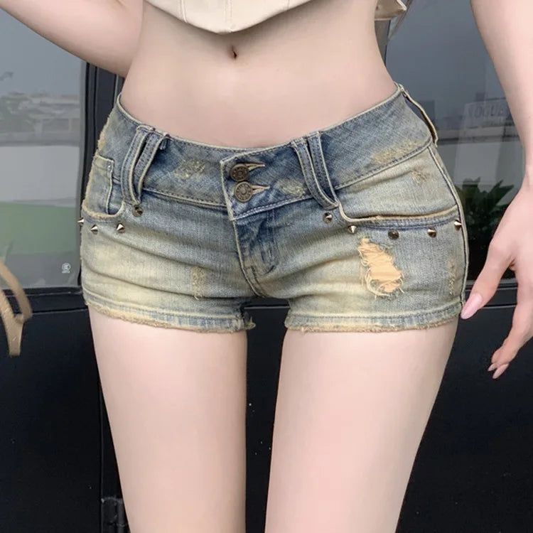 Jeans Shorts Female 2025 New Low Waist Slim Hole Denim Y2k Shorts Mujer