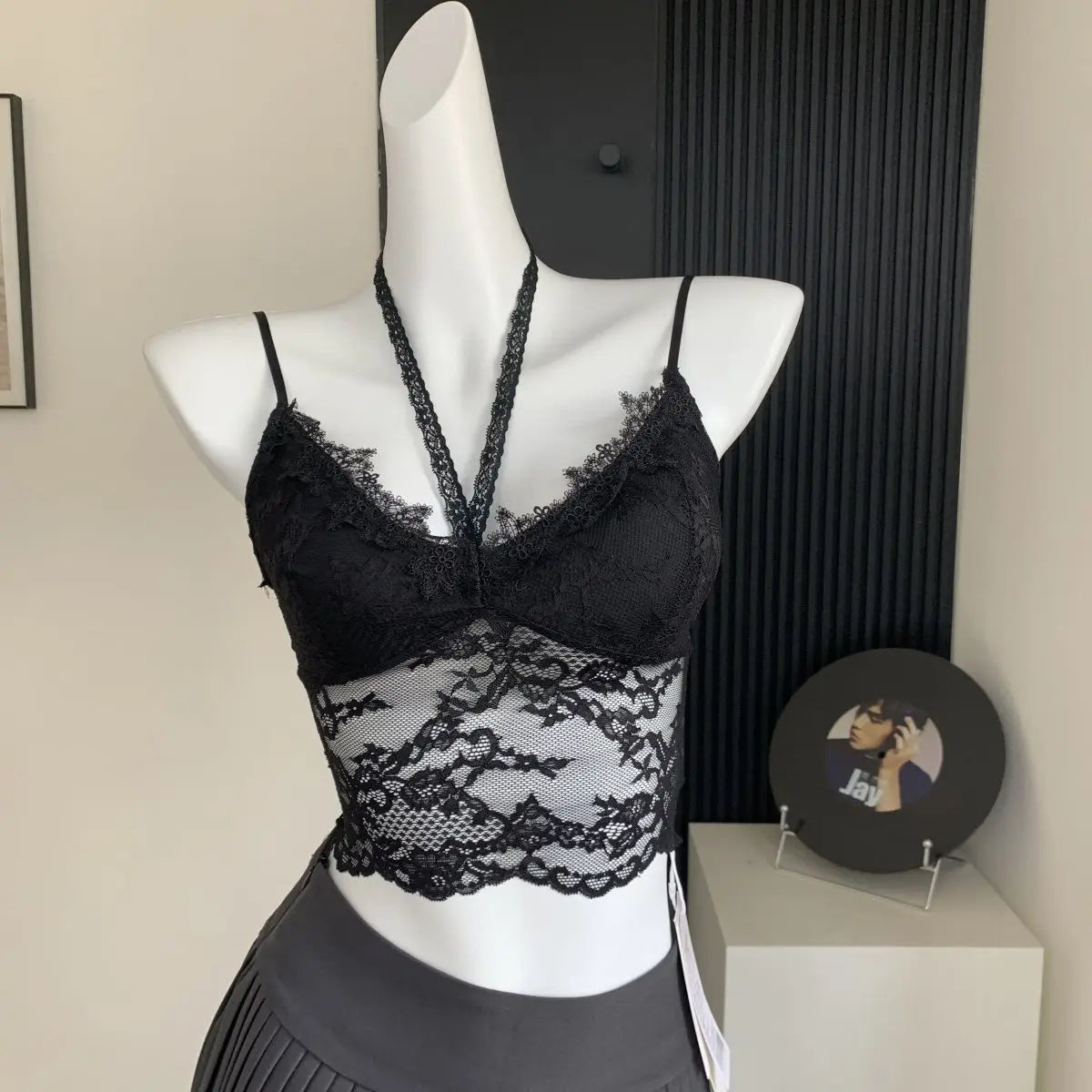 Pure desire sexy lace halterneck camisole T-shirt women inner wear hollow beautiful suspender chest pad bottoming sleeveless top